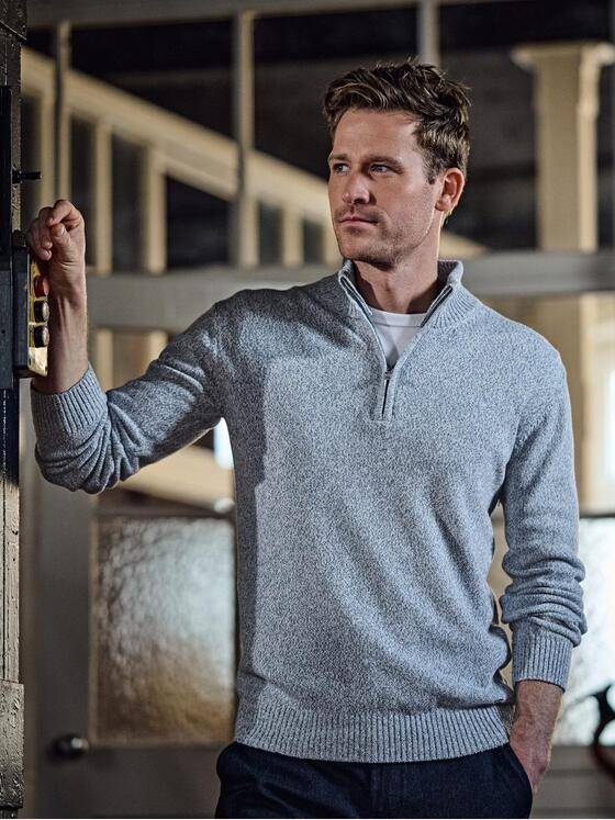 engbers Herren Pullover mit Stehkragen Hellblau 38206