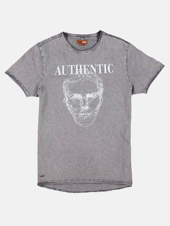emilio adani Herren Rundhals T-Shirt mit auffälligem Statement-Print Grau 30046