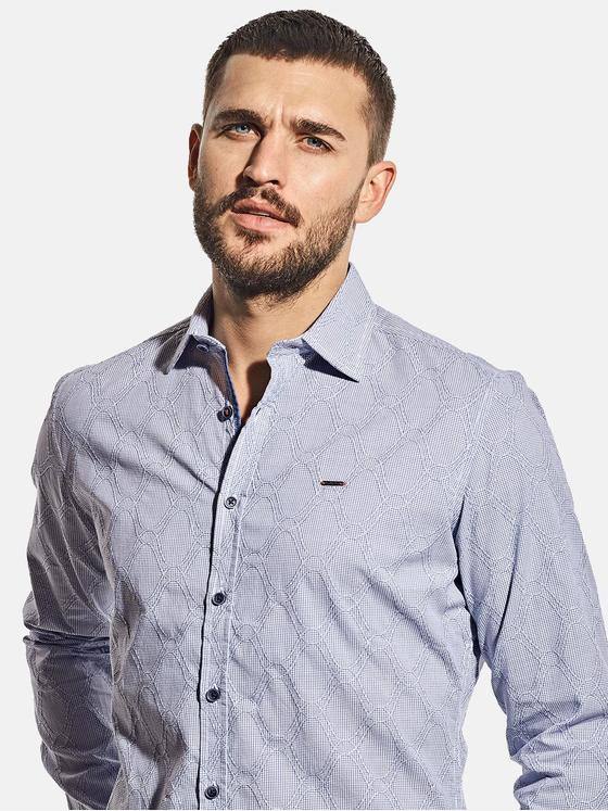 emilio adani Herren Langarmhemd mit Minikaro-Webung Blau 30534