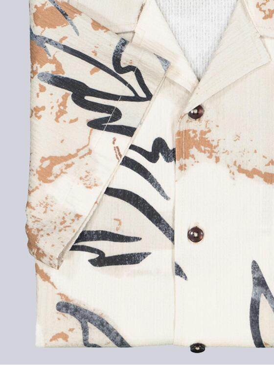 emilio adani Herren Kurzarm-Hemd gemustert Beige 38988