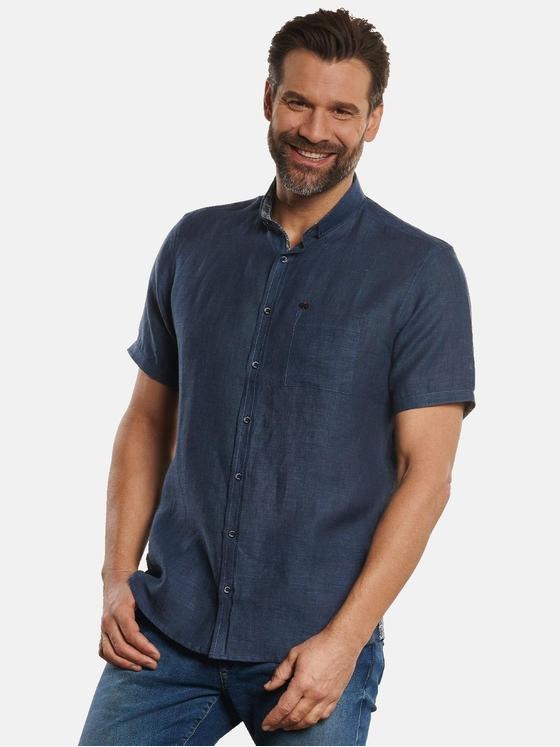 engbers Herren Kurzarm-Hemd aus Leinen Saphirblau 32821
