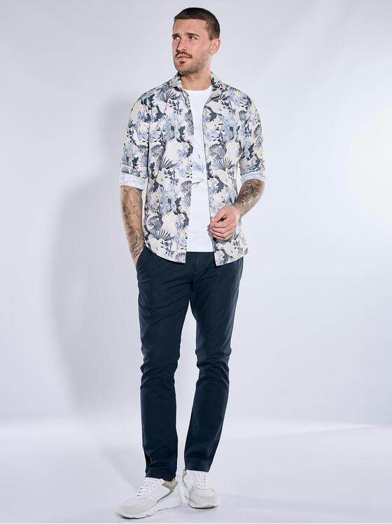 emilio adani Herren Langarmhemd mit floralem Print Saphirblau 40329