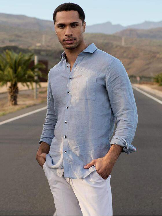 emilio adani Herren Modisches Leinen-Hemd Hellblau 40343