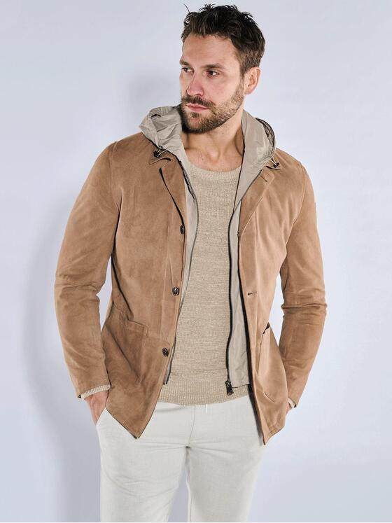 emilio adani Herren Lederjacke mit Inlet Braun 36518