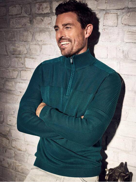 engbers Herren Pullover mit Polokragen Petrolblau 40085