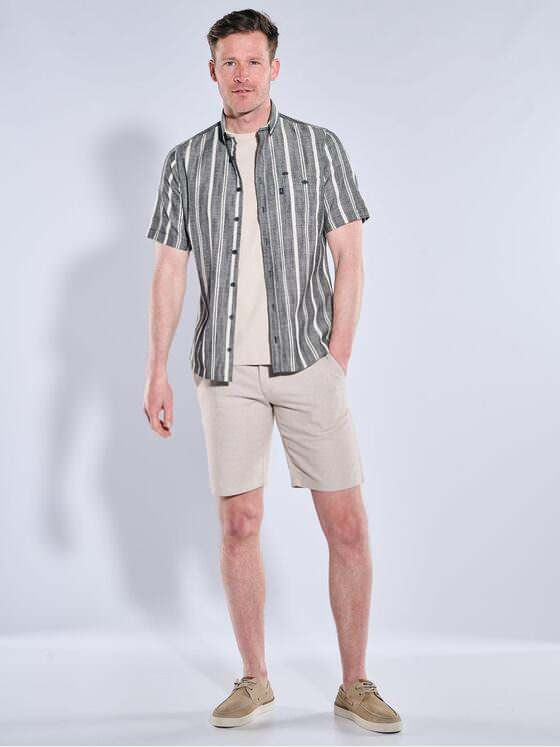 engbers Herren Kurzarm-Hemd gestreift Schwarz 38513