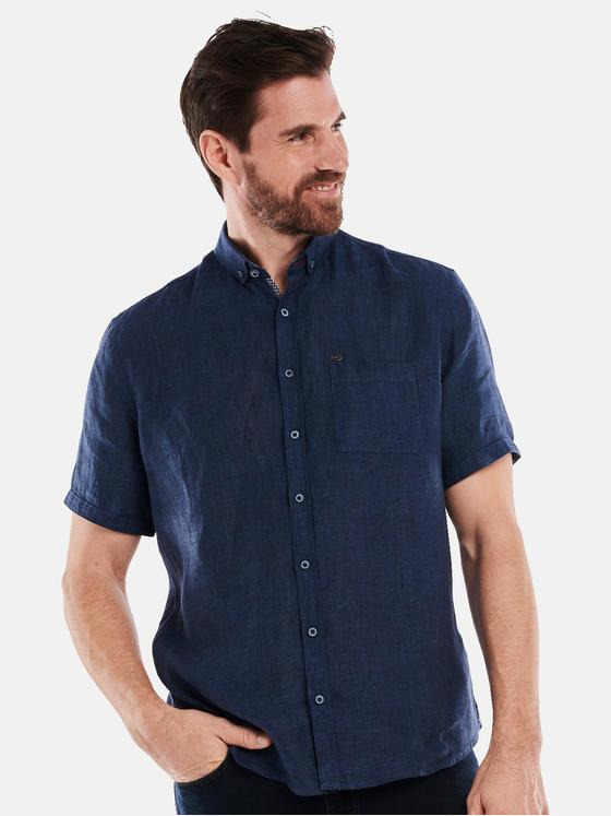 engbers Herren Kurzarm-Hemd aus Leinen Blau 34753