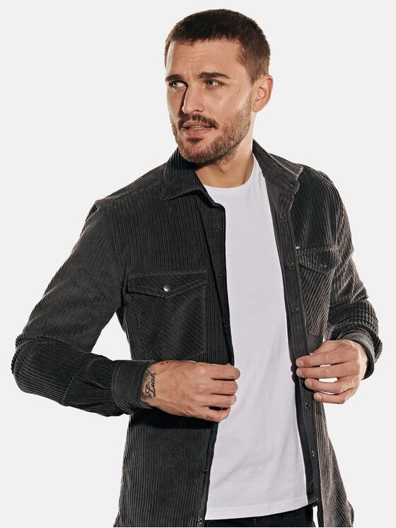 emilio adani Herren Langarm-Hemd aus Breitcord Grau 32061