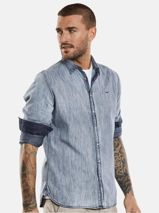 emilio adani Herren Langarm-Hemd strukturiert Blau 34259