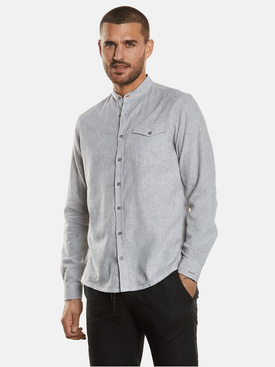 emilio adani Herren Langarm-Hemd mit Leinenanteil Grau 34461