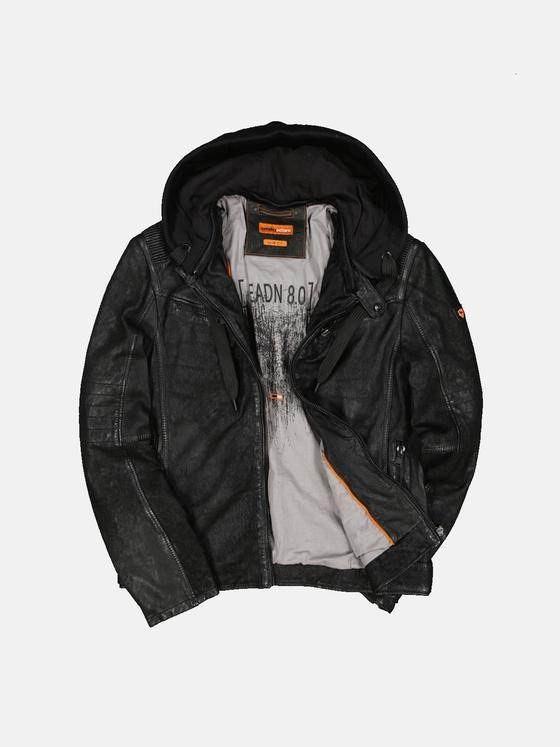 emilio adani Herren Lederjacke Schwarz 36013