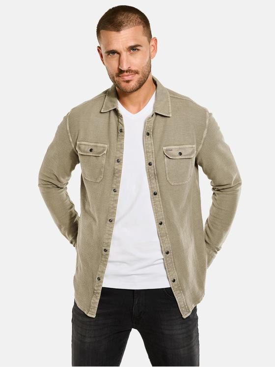 emilio adani Herren Langarm-Shirt mit Polo-Kragen Beige 34111