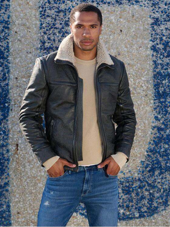 emilio adani Herren Lederjacke mit Umlegekragen Anthrazit 39276