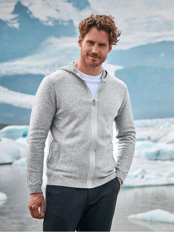 engbers Herren Strickjacke mit Kapuze Grau 35742