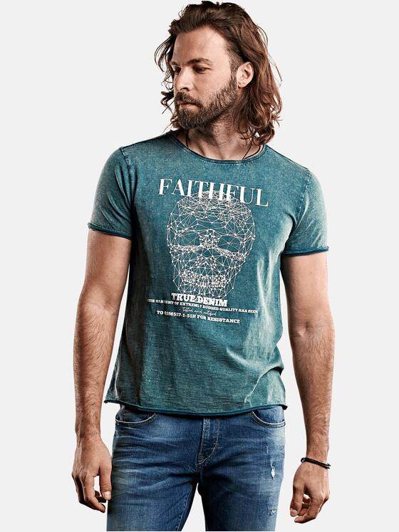 emilio adani Herren Rundhalsshirt Statement-Print Petrol 28024