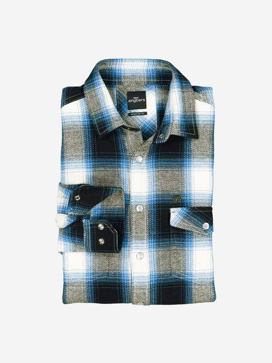 engbers Herren Langarm-Hemd kariert Petrolblau 37586