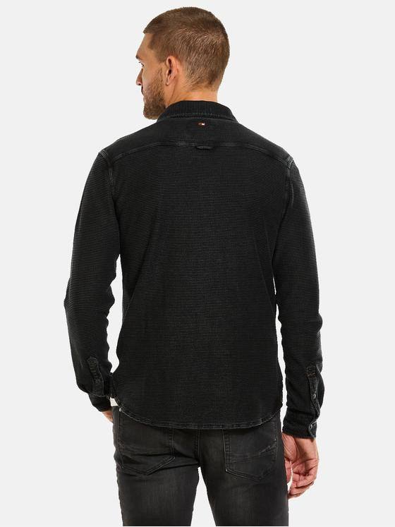 emilio adani Herren Langarm-Shirt mit Polo-Kragen Schwarz 34112