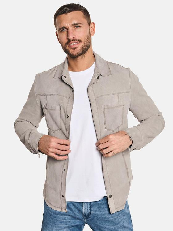 emilio adani Herren Lederhemd Weiß 32572