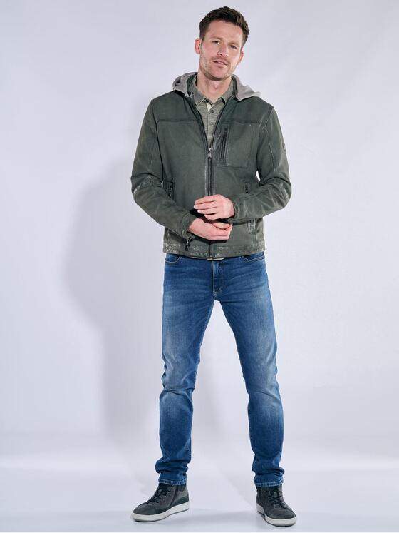 engbers Herren Lederjacke mit abnehmbarer Kapuze Oliv 38278