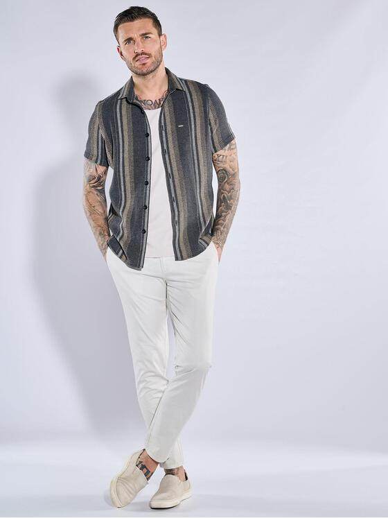 emilio adani Herren Kurzarm-Hemd gestreift Anthrazit 38520