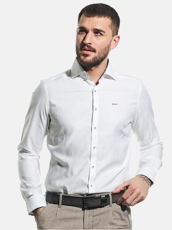 emilio adani Herren Softes Langarmhemd mit dezenter Webmusterung Weiß 31227