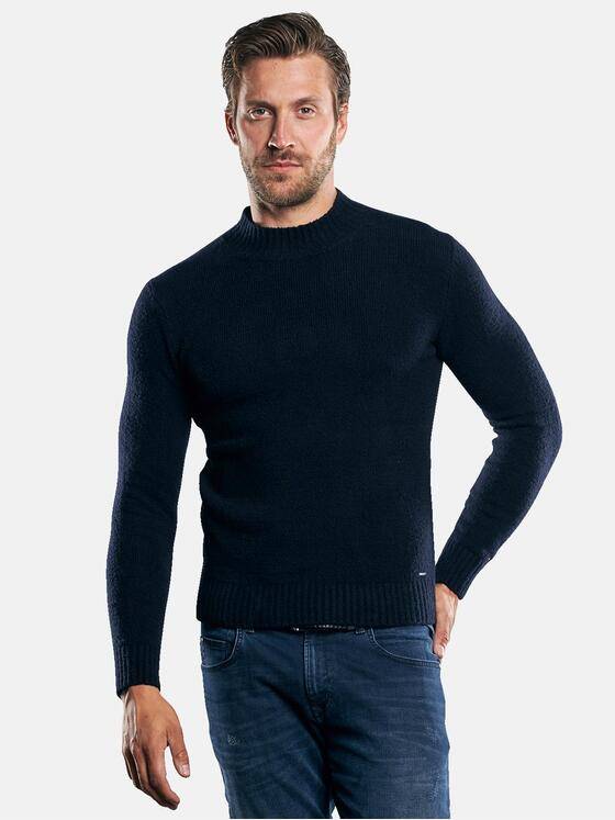 emilio adani Herren Stehkragenpullover mit flexiblen Rippbündchen Blau 30570