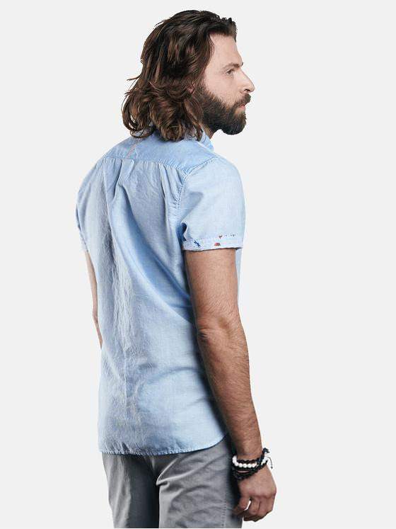 emilio adani Herren Kurzarmhemd mit floralen Kontraststoffdetails Blau 29771