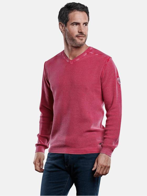 engbers Herren Baumwollpullover mit Rippstruktur Magenta 28949