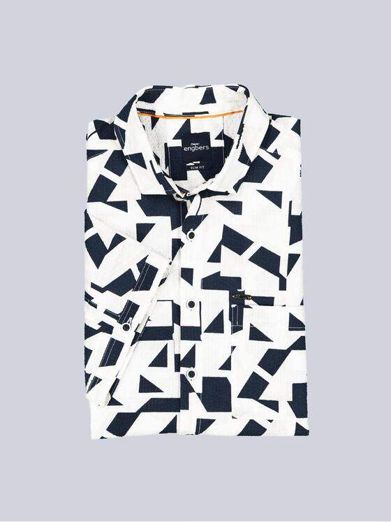 engbers Herren Kurzarm-Hemd aus Seersucker Saphirblau 38572