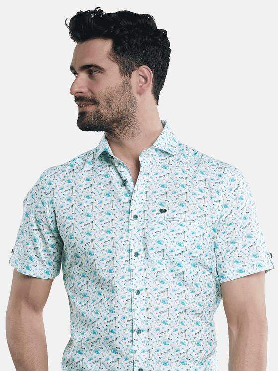 engbers Herren Kurzarm-Hemd gemustert Petrolgruen 31602