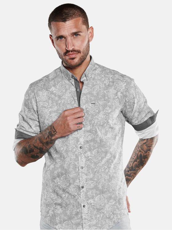 emilio adani Herren Langarm-Hemd mit floralem All-Over-Print Grau 33474