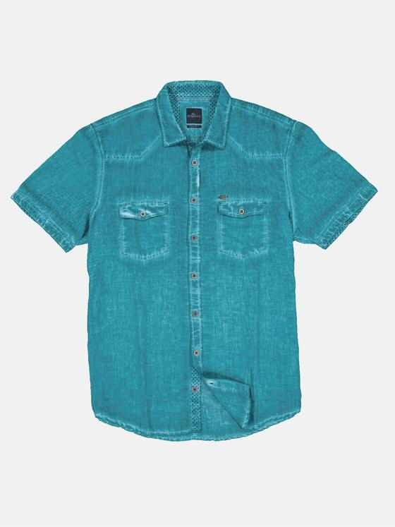 engbers Herren Kurzarm-Hemd mit Leinen-Anteil Blautuerkis 33006