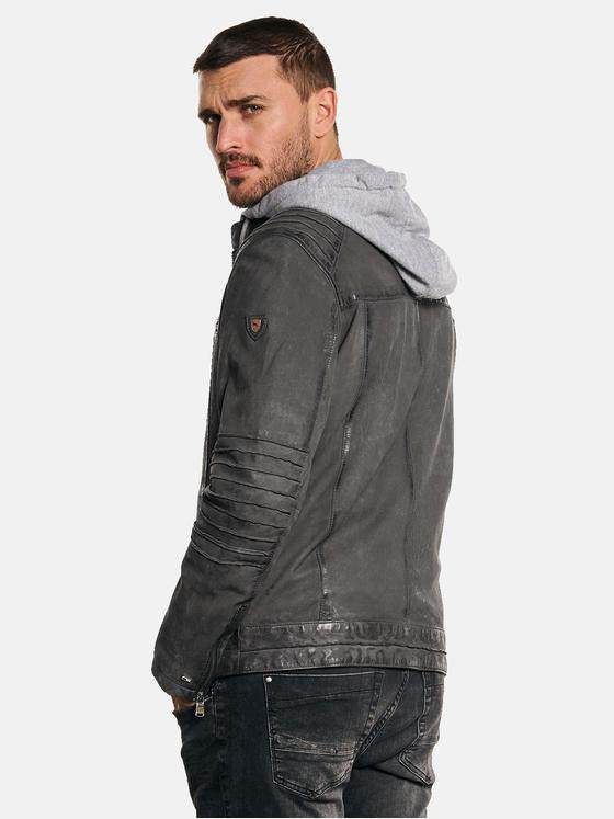 emilio adani Herren Lederjacke mit Sweat-Kapuze Braun 32570