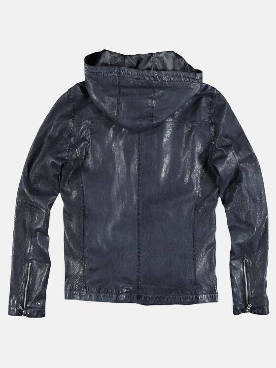 emilio adani Herren perforierte Lederjacke mit abnehmbarer Kapuze Blau 29146