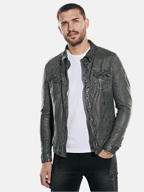 emilio adani Herren Lederhemd im used-Look Grau 31763