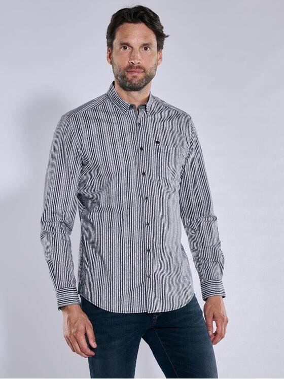 engbers Herren Langarm-Hemd gestreift Schwarz 38110