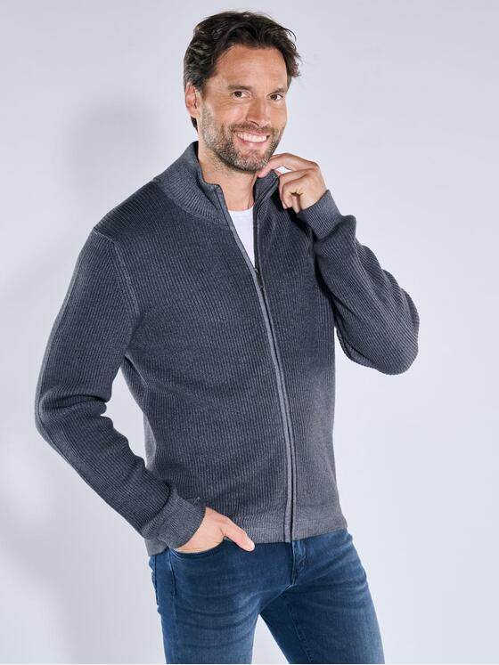 ENGBERS GERMANY Herren Strickjacke mit Merinowolle Grau 39951