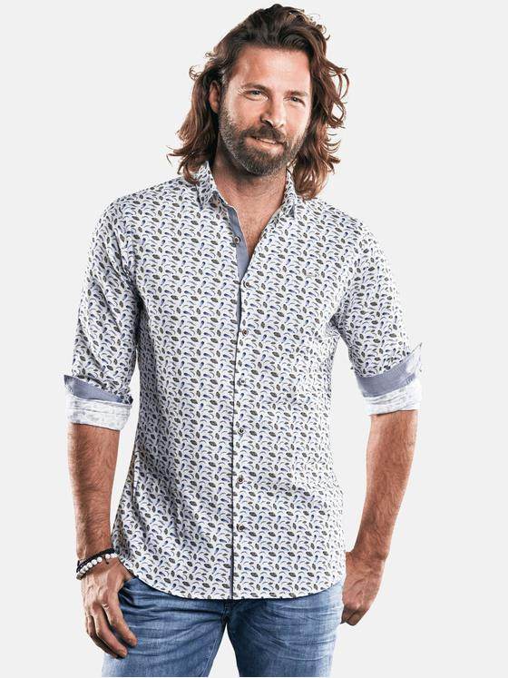 emilio adani Herren Hemd mit Minimal-Feder-Print Blau 29502