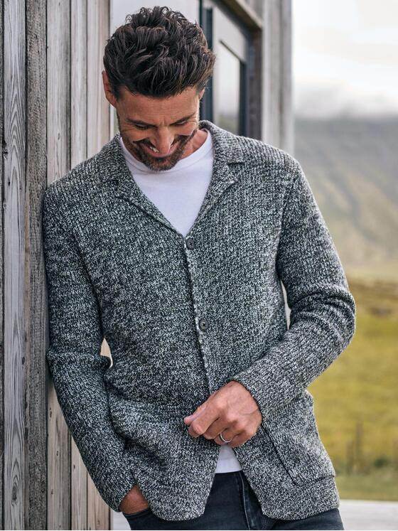 engbers Herren Stricksakko meliert Oliv 39446