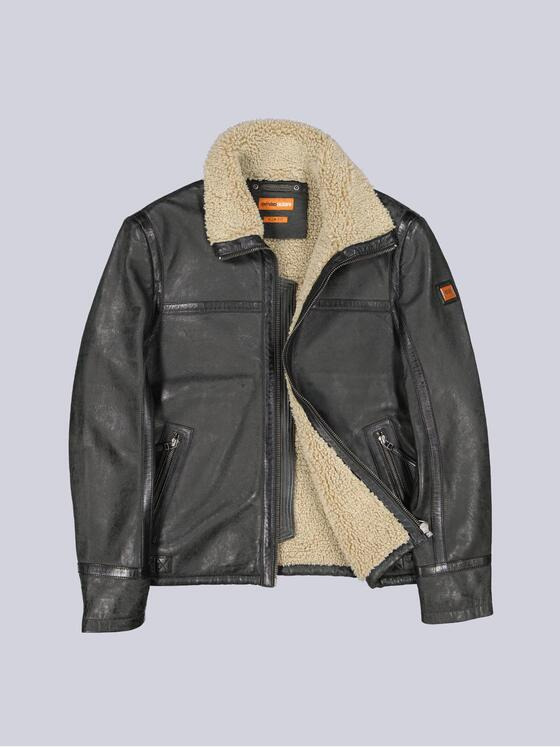 emilio adani Herren Lederjacke mit Umlegekragen Grau 39276