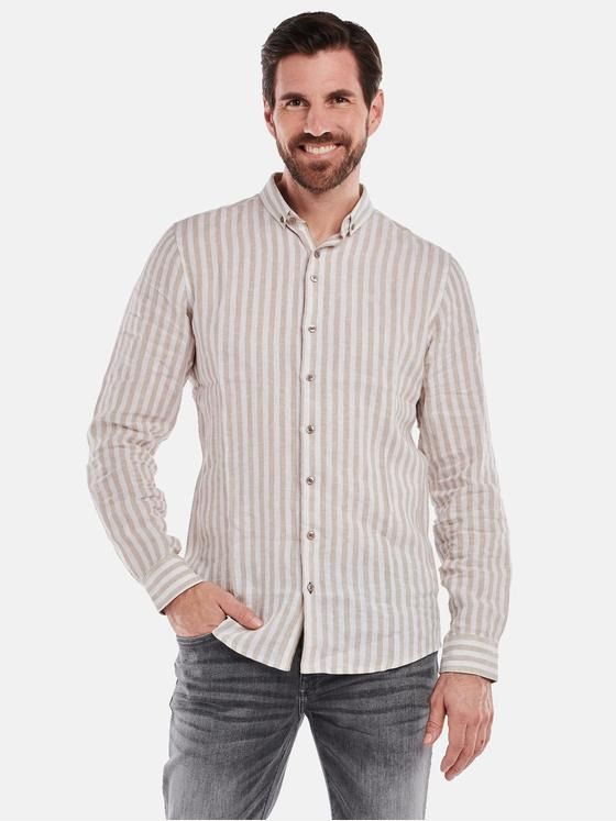 ENGBERS GERMANY Herren Langarmhemd aus Leinen Braunbeige 34781