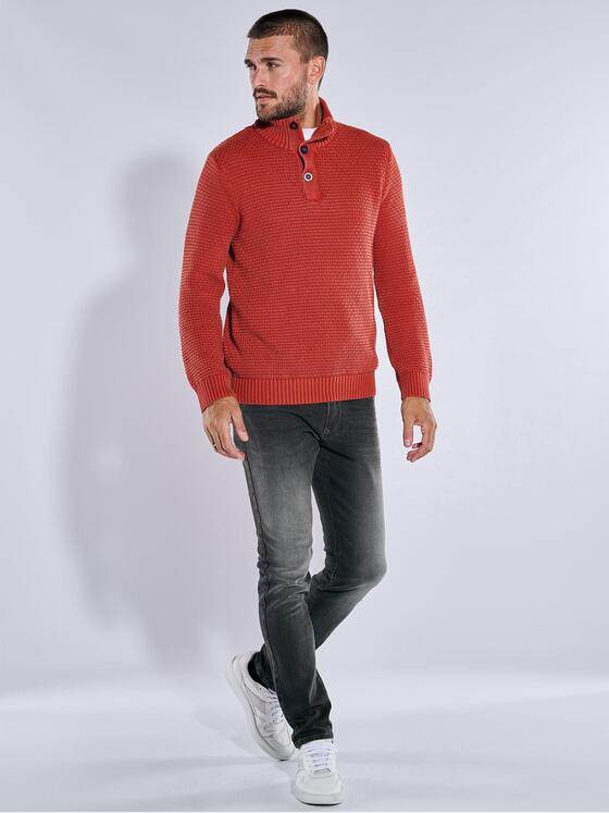 emilio adani Herren Pullover mit Troyerkragen Orange 37790