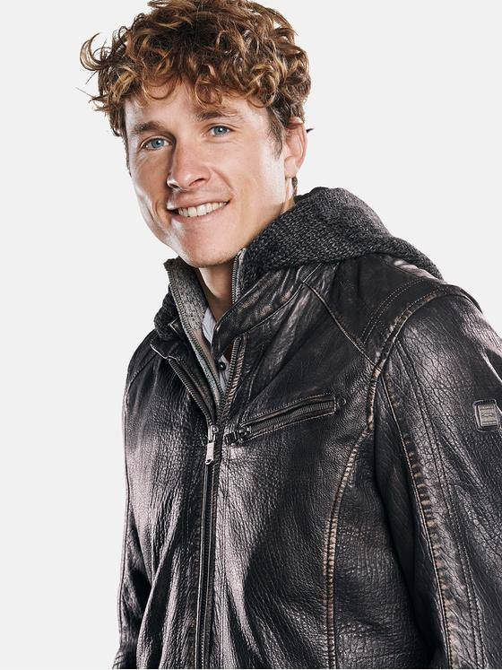 engbers Herren Lederjacke mit Strickkapuze Anthrazit 30216