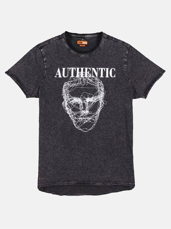 emilio adani Herren Rundhals T-Shirt mit auffälligem Statement-Print Blau 30045