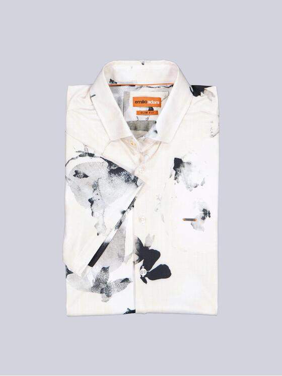 emilio adani Herren Jersey-Kurzarmhemd mit Print Beige 40731