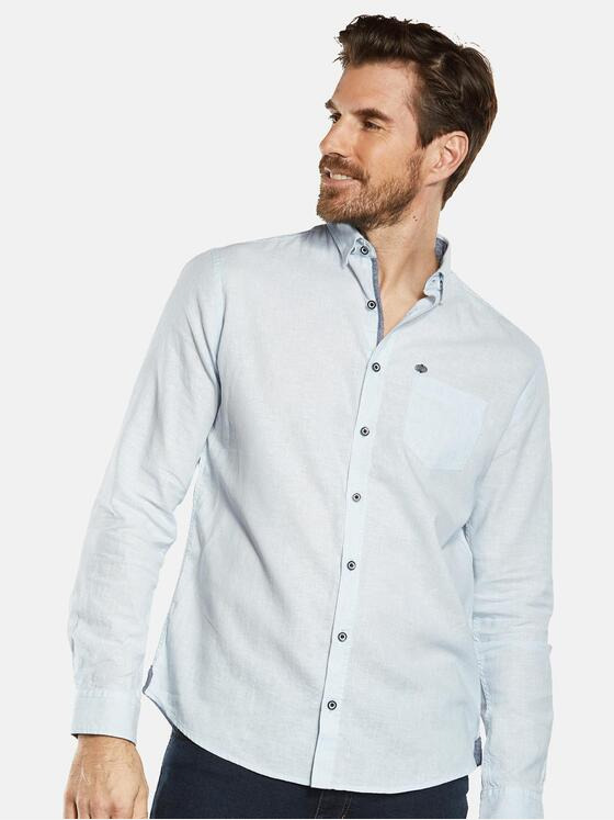 engbers Herren Langarm-Hemd mit Leinenanteil Blau 34462