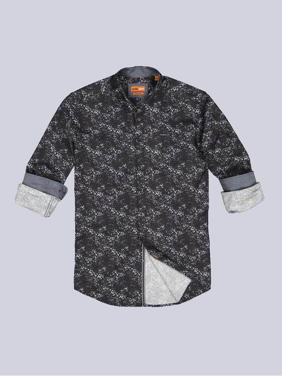emilio adani Herren Langarm-Hemd mit digitalem All-Over-Print Schwarz 33337