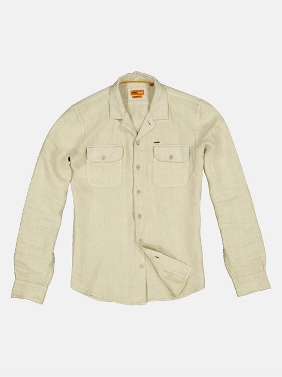 emilio adani Herren Langarm-Hemd aus Leinen Beige 34468