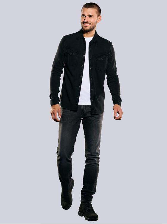 emilio adani Herren Langarm-Shirt mit Polo-Kragen Schwarz 35623