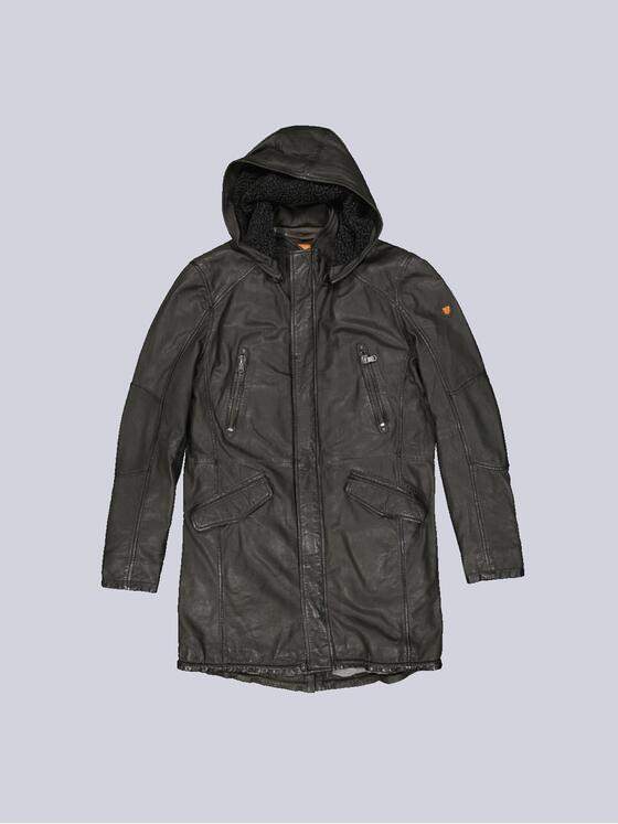 emilio adani Herren Leder-Parka mit abnehmbarer Kapuze Grün 33530